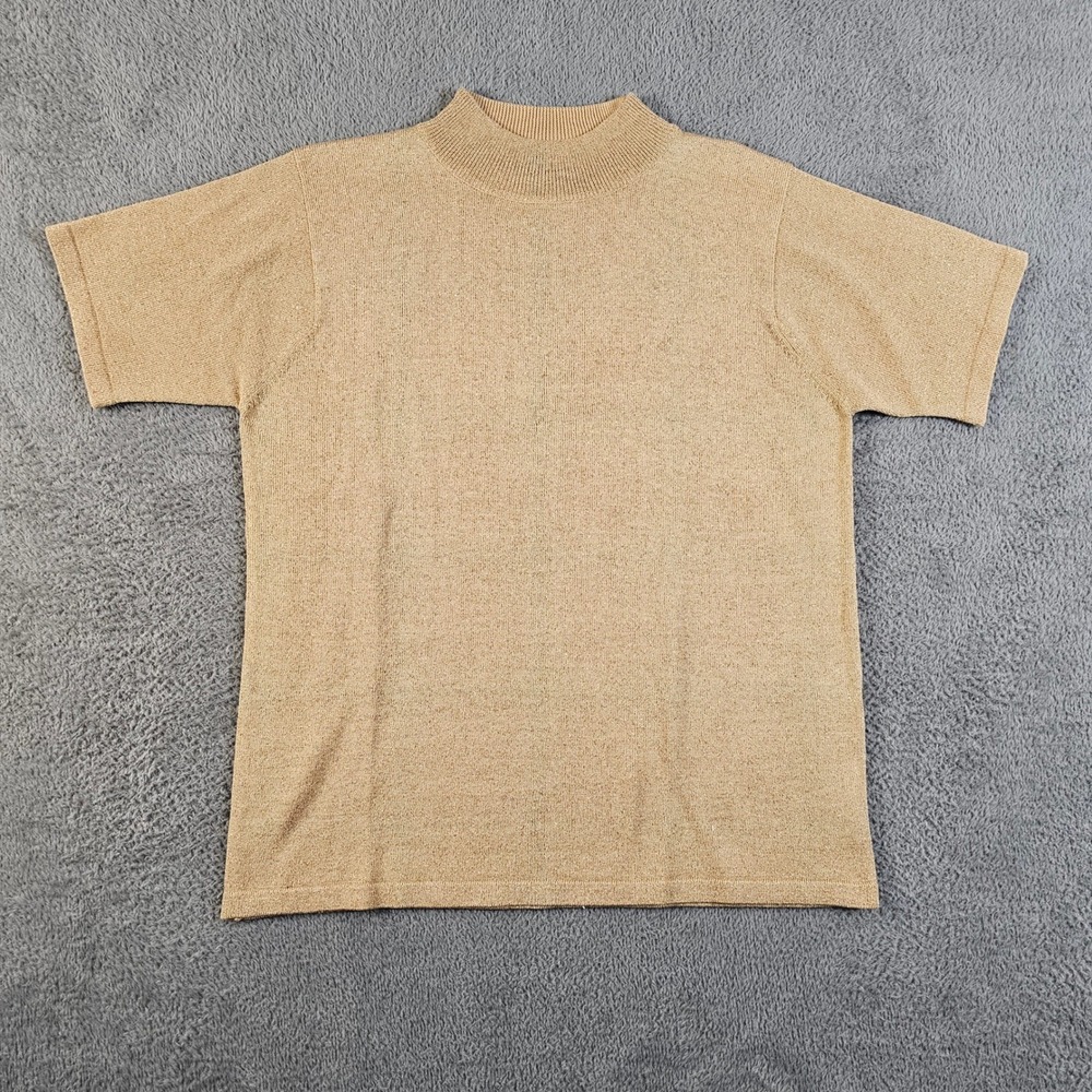Kevo Gold Silk Lurex Knit Mock Neck Short Sleeve Top Metallic Sweater‎ M Vintage